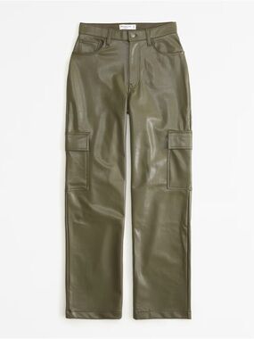 Abercrombie & Fitch Olive Green Vegan Leather Cargo Jeans - High Rise